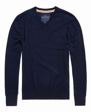 Superdry Orange Label Vee Knit Férfi Ugró Fekete/Sötétkék | GBCIV7084